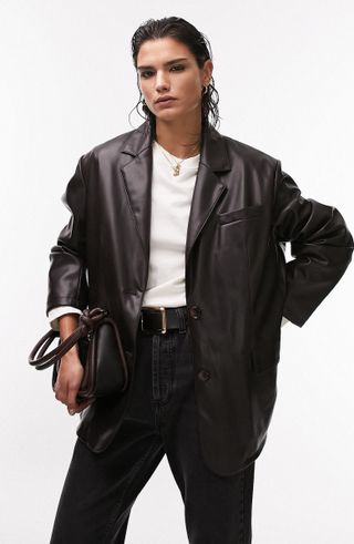 Topshop + Oversize Faux Leather Blazer