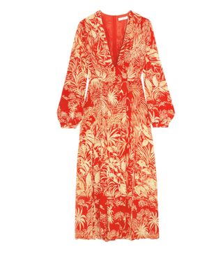 Rixo + Camellia Pleated Printed Silk Crepe de Chine Midi Dress