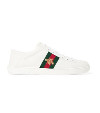 Gucci + Ace Embroidered Collapsible-Heel Leather Sneakers