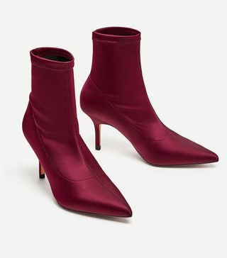 Zara + High Heel Satin Ankle Boots