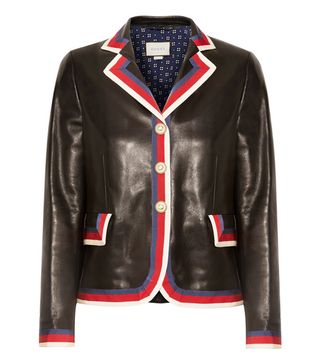 Gucci + Grosgrain-Trimmed Appliquéd Leather Blazer