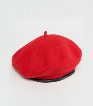 ASOS + Wool Beret With Leather Look Bound Edge