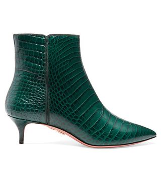 Aquazurra + Quant Croc-Effect Leather Ankle Boots