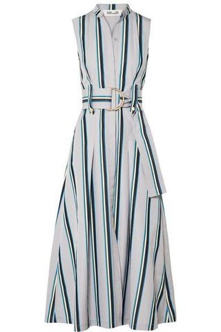 Diane von Furstenberg + Belted Striped Cotton Midi Dress