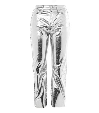 Topshop + Moto Silver Metallic Cropped Kick Flare Jeans