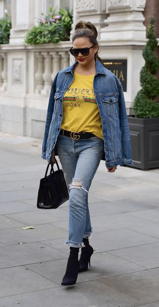 Denim ankle boots outfit online