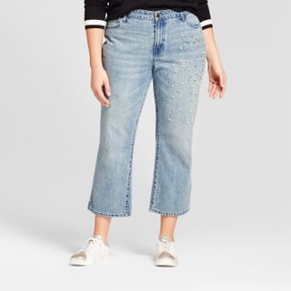 Who What Wear + Straight Leg Pearl Embellished Jeans