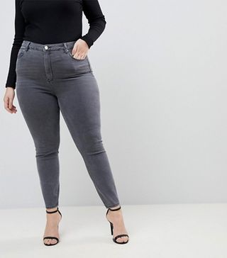 ASOS + Curve High Rise Ridley 'Skinny' Jeans in Gray