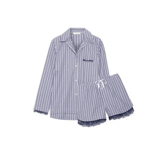 Skin + Lace-Trimmed Striped Cotton Pyjamas