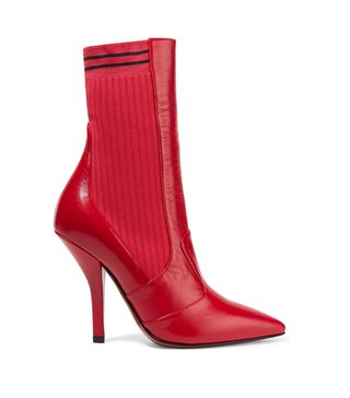 Fendi + Rockoko Ribbed Stretch-Knit and Leather Sock Boots