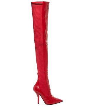 Fendi + Rockoko Leather and Ribbed-Knit Thigh Boots