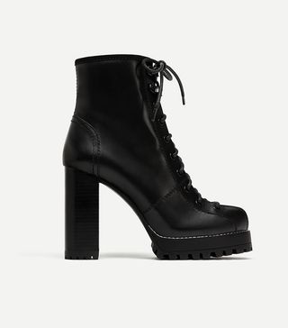 Zara + Lace-Up Leather High Heel Ankle Boots