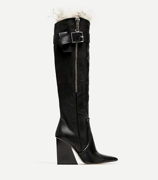 Zara + Leather High Heel Boots With Buckle Detail