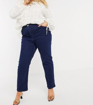 ASOS + Super High Rise Sculpting Sassy Cigarette Jeans in Mid Blue