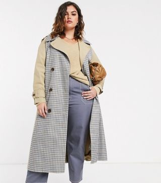 ASOS + Trench Coat With Check Splicing