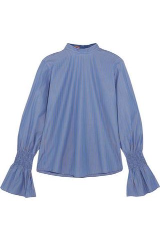 Maggie Marilyn + Revolution Shirred Striped Cotton-Poplin Top