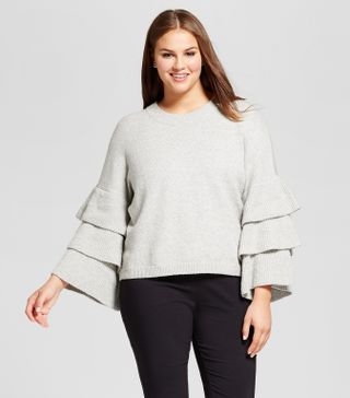 Who What Wear Collection + 3/4 Sleeve Tiered Ruffle Crew Sweater