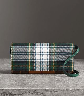 Burberry + Tartan Cotton and Leather Wallet With Chain