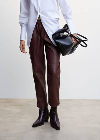 Mango + Leather-Effect Elastic Waist Trousers