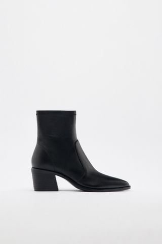 Zara + Heeled Leather Ankle Boots