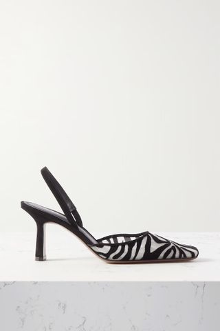 Neous + Bella Flocked Mesh and Suede Slingback Pumps