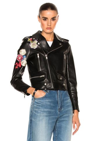 Saint Laurent + Embellished Embroidered Leather Motorcycle Jacket