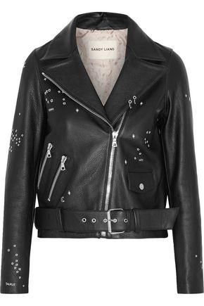 Sandy Liang + Astro Delancey Embroidered Textured-leather Biker Jacket