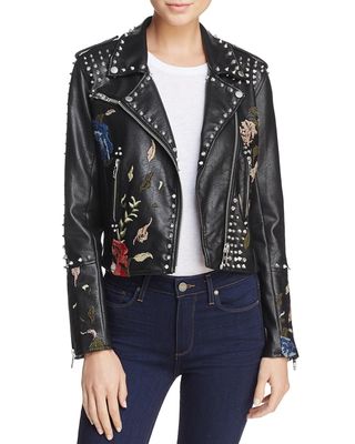 Blank NYC + Budding Romance Embroidered Faux Leather Moto Jacket