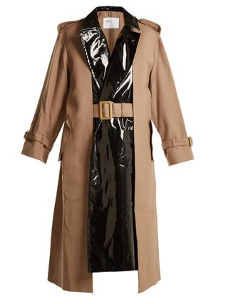 Toga + Pleat-Front Contrast-Panel Belted Trench Coat