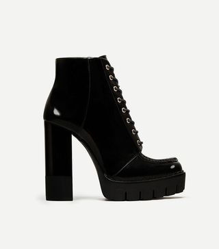 Zara + Lace-Up High Heel Ankle Boots