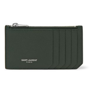 Saint Laurent + Pebble-Grain Leather Zipped Cardholder