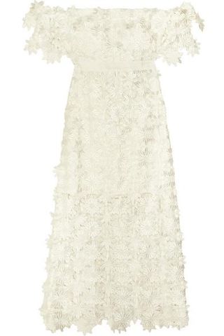 Self-Portrait + Off-the-Shoulder Guipure Lace Midi Dress