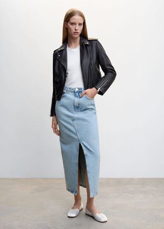 Mango + Slit Denim Skirt