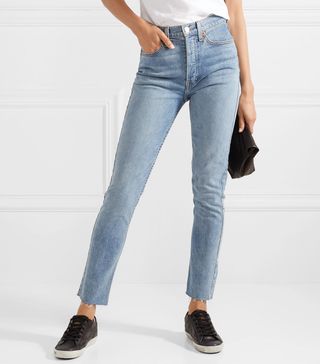 Re/Done + Originals High-Rise Ankle Crop Frayed Skinny Jeans