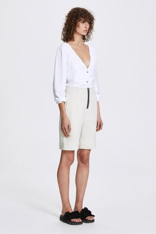 Her Line + Exposed Wide Leg Shorts Heavy Linen in Natural