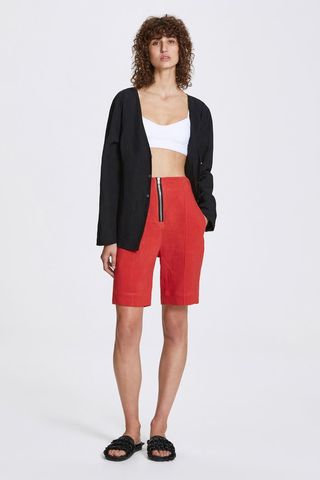 Her Line + Exposed Wide Leg Shorts Heavy Linen in Lava Red