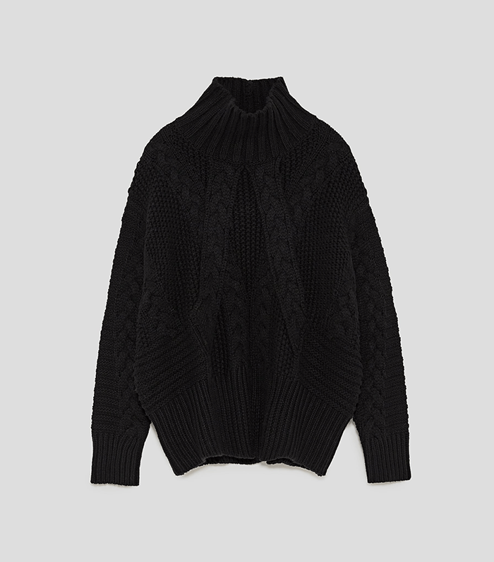 Zara + Cable Knit Sweater with High Collar