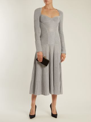 Alexander McQueen + Sweetheart-neck Long-sleeved Wool-blend Dress