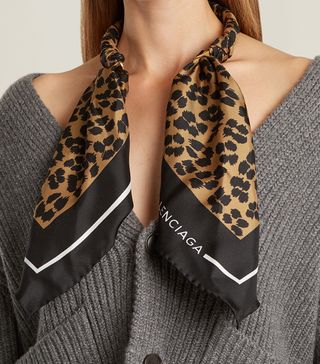 Balenciaga + Leopard-Print Silk-Twill Scarf Necklace