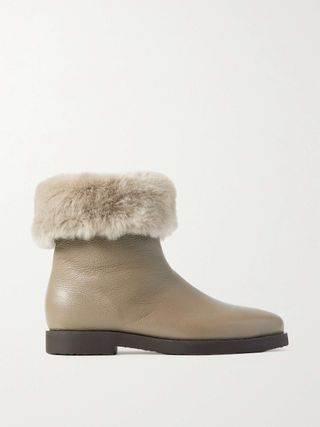 Toteme + Off-Duty Faux Fur-Trimmed Textured-Leather Ankle Boots