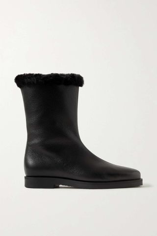 Toteme + The Off-Duty Faux Fur-Lined Textured-Leather Boots