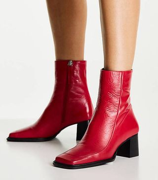 ASOS Design + Roberta Premium Leather Square Toe Boots