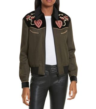 The Kooples + Contrast Embroidery Bomber Jacket