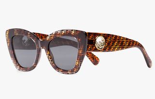 Fendi + Dark Havana Brown 52 Logo Print Sunglasses