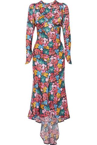 Attico + Asymmetric Floral-print Silk-satin Midi Dress