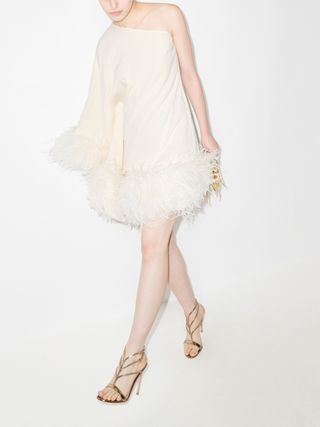 Taller Marmo + Piccolo Asymmetric Feather Trim Dress