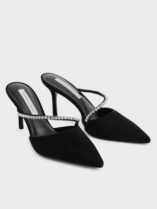 Charles & Keith + Gem-Encrusted Textured Stiletto Mules