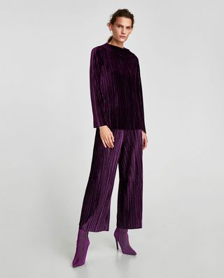 Zara + Pleated Velvet Trousers