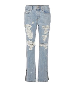 Jonathan Simkhai + Embellished Distressed Boyfriend Jeans