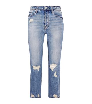 Mother + The Tomcat Distressed High-Rise Straight-Leg Jeans